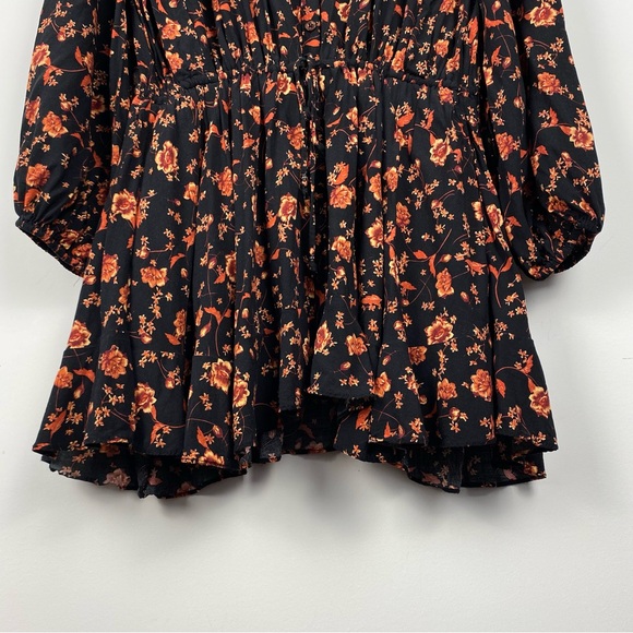 FREE PEOPLE ‘Flower Fields’ Boho Mini Dress, Black/Orange Floral, Size Small - Picture 7 of 16